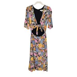 WAYF Rosalind Floral Print Tie Front Maxi Dress Black Vintage Floral Size S